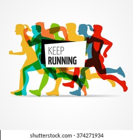 Running Marathon, People Run, Colorful Poster