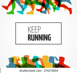 Running marathon, people run, colorful poster