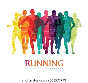 Running marathon, people run, colorful poster. Vector illustration