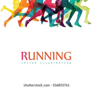 Running marathon, people run, colorful poster. Vector illustration