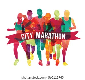 Running marathon, people run, colorful poster. Vector illustration