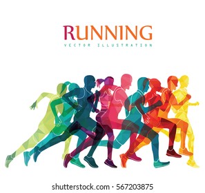 Running marathon, people run, colorful poster. Vector illustration