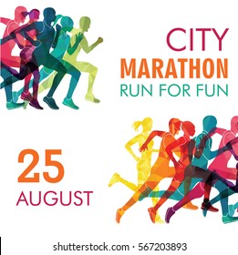 Running marathon, people run, colorful poster. Vector illustration