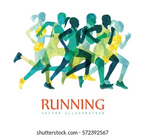 Running marathon, people run, colorful poster. Vector illustration