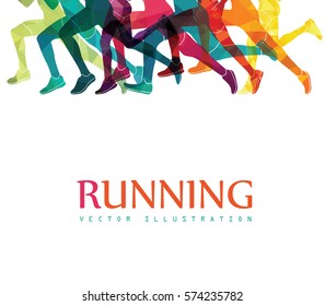 Running marathon, people run, colorful poster. Vector illustration