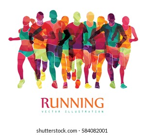 Running marathon, people run, colorful poster. Vector illustration