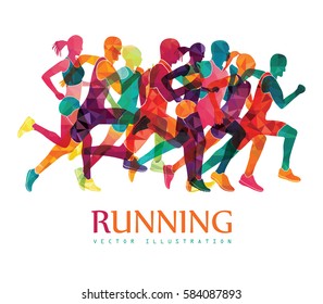 Running marathon, people run, colorful poster. Vector illustration