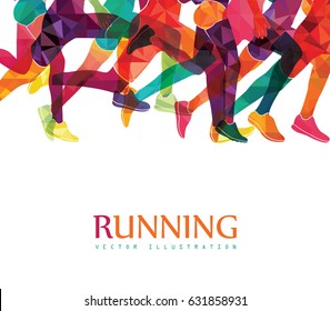 Running marathon, people run, colorful poster. Vector illustration