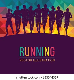 Running Marathon, People Run, Colorful Poster. Vector Illustration