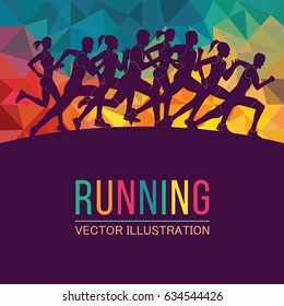 Running marathon, people run, colorful poster. Vector illustration