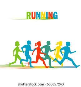 Running marathon, people run, colorful poster. vector illustration