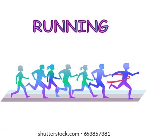 Running marathon, people run, colorful poster. vector illustration