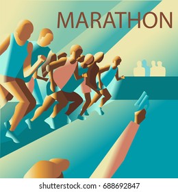 Running marathon people run. Colorful poster for city marathon. Start