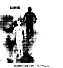 Running marathon, people run, colorful banner