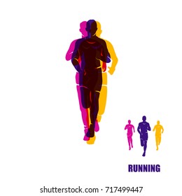 Running marathon, people run, colorful banner