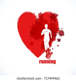 Running marathon, people run, colorful banner