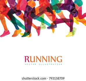 Running marathon, people run, colorful poster. Vector illustration