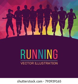 Running Marathon, People Run, Colorful Poster. Vector Illustration