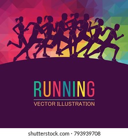 Running Marathon People Run Colorful Poster Stock Vector (Royalty Free ...