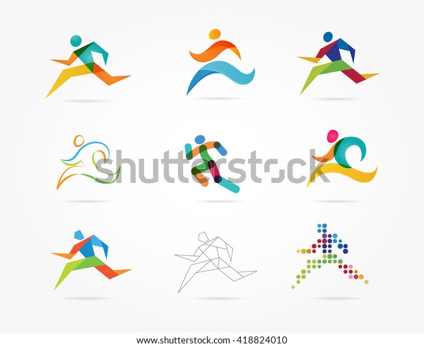 Running Marathon People Run Colorful Icon Stock Vector (Royalty Free ...