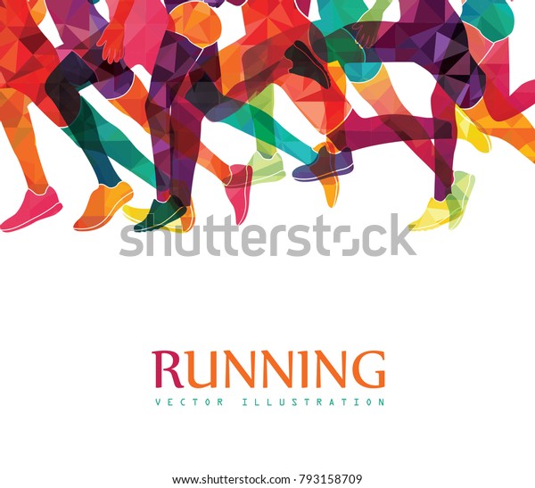 Running Marathon People Run Colorful Poster Stock Vector (Royalty Free ...