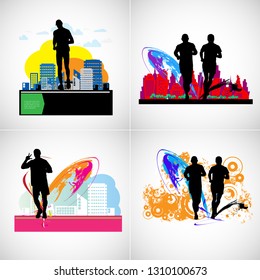 Running marathon, people run - vector illustration