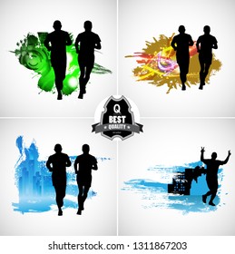 Running marathon, people run - vector illustration