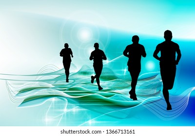 Running marathon, people run - vector illustration