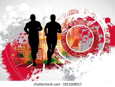 Running marathon, people run - vector illustration