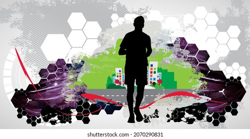 Running marathon, people run - vector illustration