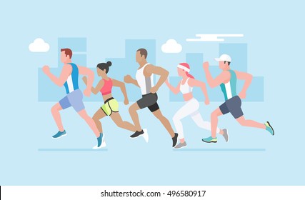 Running marathon. Vector Illustration.Vector Illustration.