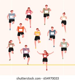 running marathoners character vector illustration flat design