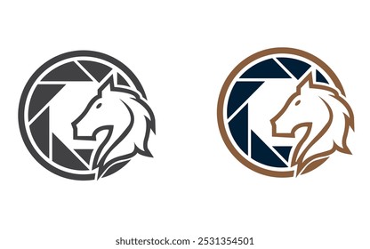 Running Mare in the Meadow Illustration horse camera icon logo vector design