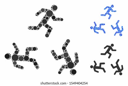 Running men circulation mosaic of spheric dots in various sizes and color hues, based on running men circulation icon. Vector round dots are combined into blue mosaic.