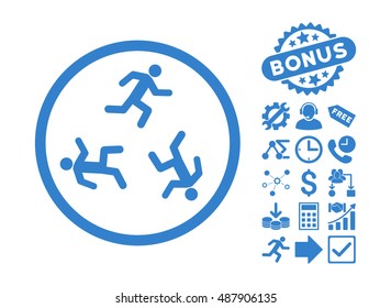 Running Men icon with bonus clip art. Vector illustration style is flat iconic symbols, cobalt color, white background.