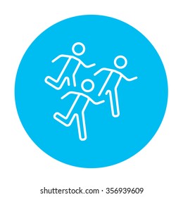 Running men line icon for web, mobile and infographics. Vector white icon on the light blue circle isolated on white background.