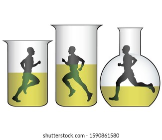 Laufende Männer in medizinischen Teströhren und -flaschen. Abbildung zum Doping im Sport