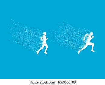 running men with particle on sky blue background