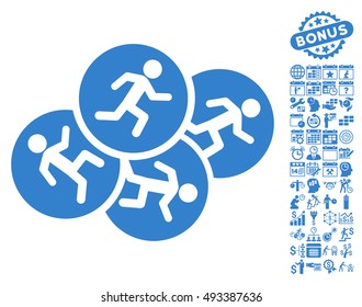 Running Men pictograph with bonus calendar and time management icon set. Vector illustration style is flat iconic symbols, cobalt color, white background.