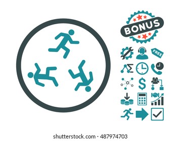 Running Men pictograph with bonus clip art. Vector illustration style is flat iconic bicolor symbols, soft blue colors, white background.