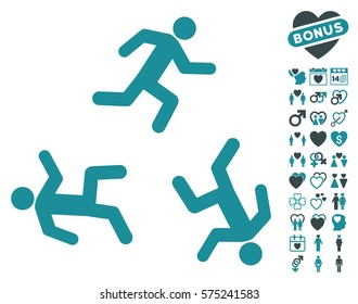 Running Men pictograph with bonus valentine design elements. Vector illustration style is flat rounded iconic soft blue symbols on white background.