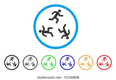 Running Men rounded icon. Style is a flat running men gray symbol inside light blue circle with black, gray, green, blue, red, orange versions. Vector designed for web and software interfaces.