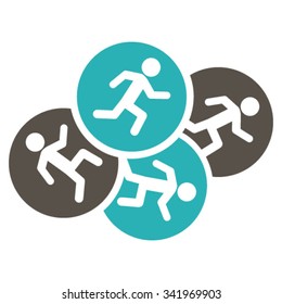 Running Men vector icon. Style is bicolor flat symbol, grey and cyan colors, rounded angles, white background.