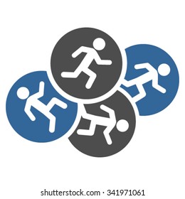 Running Men vector icon. Style is bicolor flat symbol, cobalt and gray colors, rounded angles, white background.