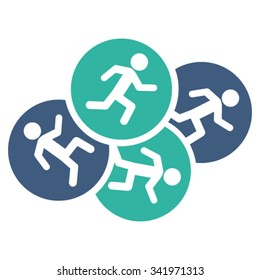 Running Men vector icon. Style is bicolor flat symbol, cobalt and cyan colors, rounded angles, white background.