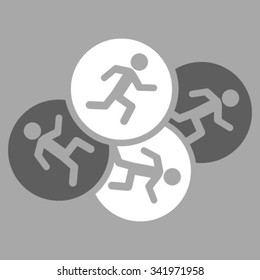 Running Men vector icon. Style is bicolor flat symbol, dark gray and white colors, rounded angles, silver background.