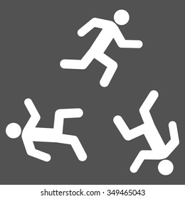 Running Men vector icon. Style is flat symbol, white color, rounded angles, gray background.