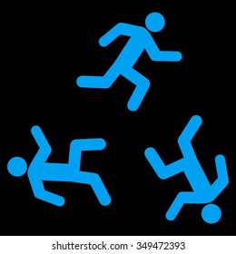 Running Men vector icon. Style is flat symbol, blue color, rounded angles, black background.