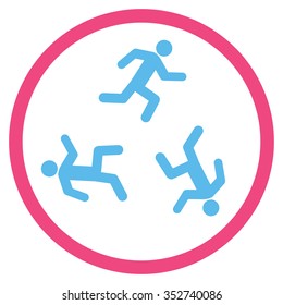 Running Men vector icon. Style is bicolor flat circled symbol, pink and blue colors, rounded angles, white background.