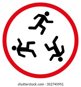 Running Men vector icon. Style is bicolor flat circled symbol, intensive red and black colors, rounded angles, white background.